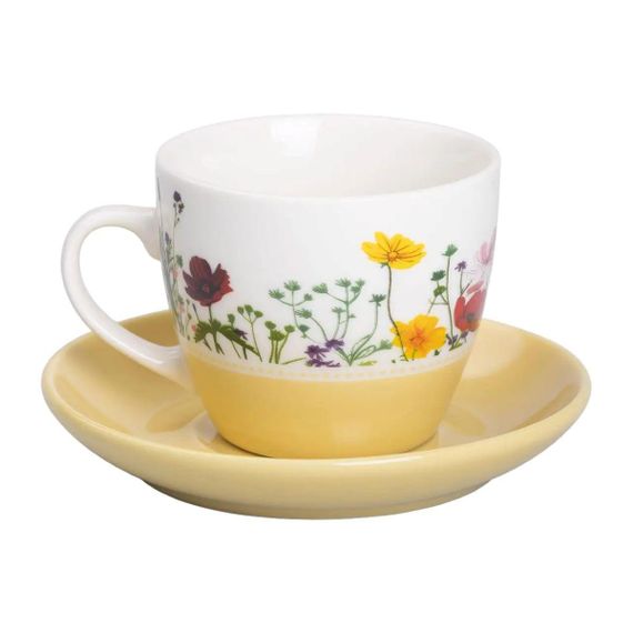 Фарфоровая чашка с блюдцем 250 мл с цветами Желтая RX-N24723Y