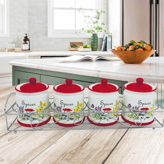 Набор для специй Maestro MR-20008-04CS Flora 4 керамические баночки с подставкой | Зображення 1