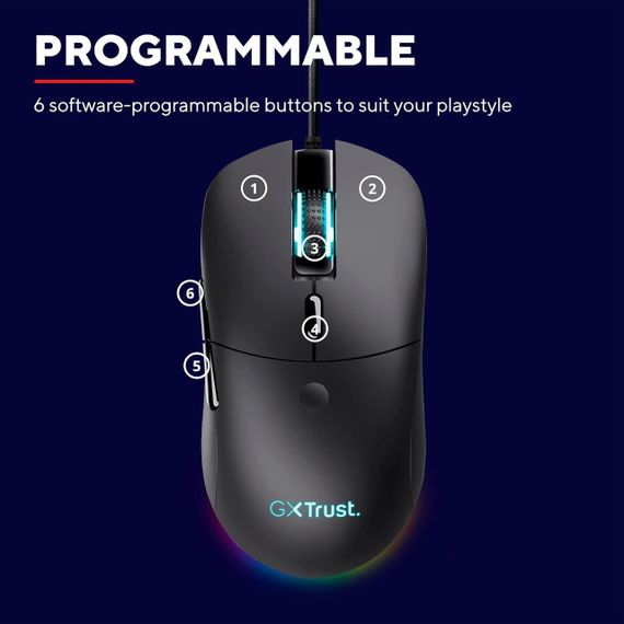 Компьютерная игровая мышь Trust GXT 981 Redex, 10000 DPI, 6 кнопок, RGB оптическая проводная черная геймерская | Зображення 4