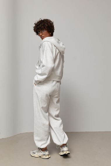 Спортивний костюм із прямими штанами та худі з білим капюшоном - світло-сірий цвет, M (є розміри) | Зображення 1