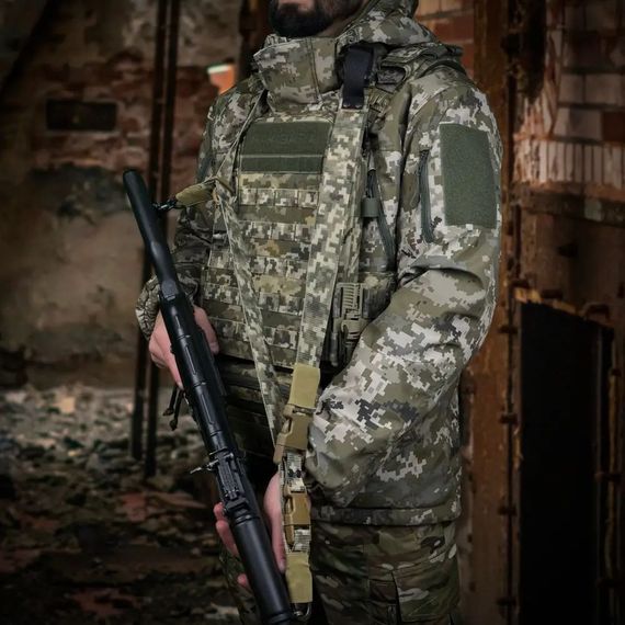 Ремінь збройовий триточковий з карабіном  піксель | Зображення 1