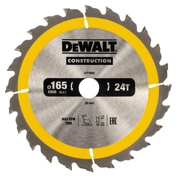 Диск пильний 165*20мм DeWALT DT1934