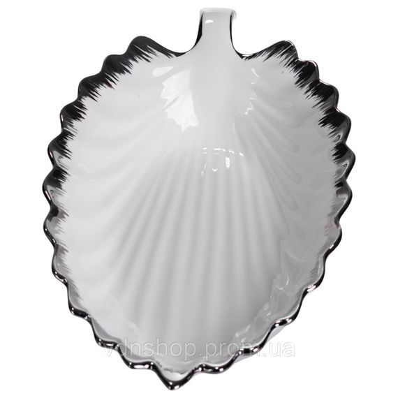 Порцелянове блюдо для сервірування столу у формі листа 41×20×6,5 (см) Біле зі сріблом 2551-1S | Зображення 4