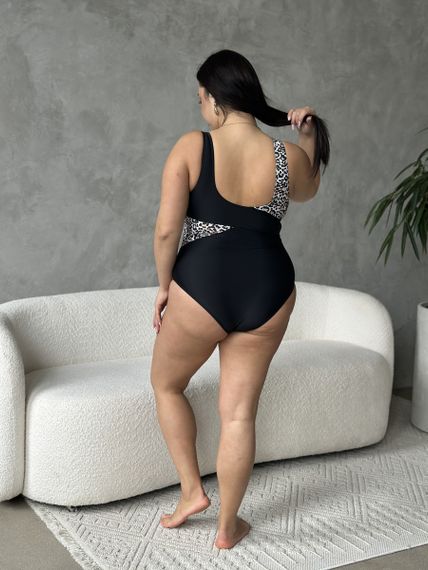 Суцільний чорний купальник PLUS SIZE  з лео принтом | Зображення 6