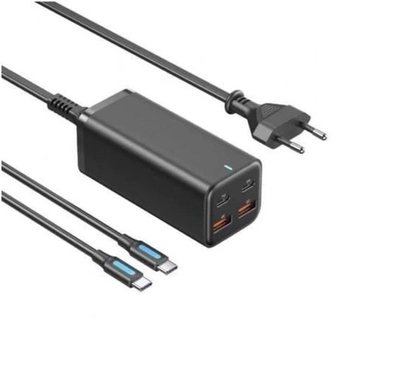 Мережевий зарядний пристрій Vention 4-Port USB (C + C + A + A) GaN Charger (100W/100W/18W/18W) EU-Plug Black