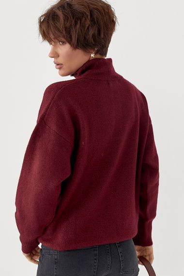 В'язаний светр з ґудзиками на горловині - бордо цвет, ONE SIZE (є розміри) | Зображення 1