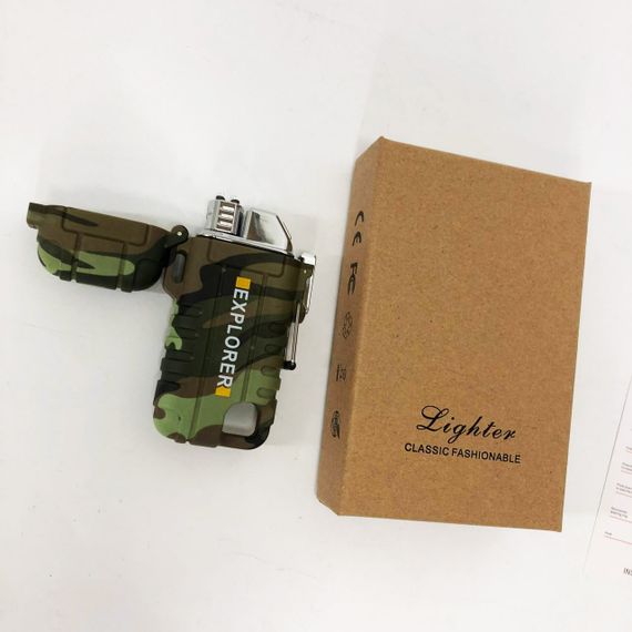 Дугова електроімпульсна запальничка водонепроникна EXPLORER HL-516, сенсорна запальничка. Колір зелений | Зображення 5
