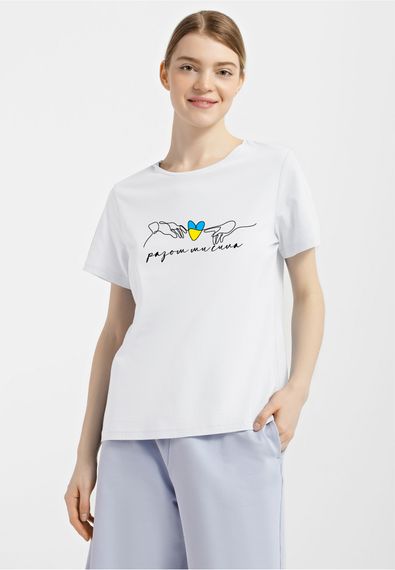 Футболка жіноча біла з принтом "Разом ми сила", L