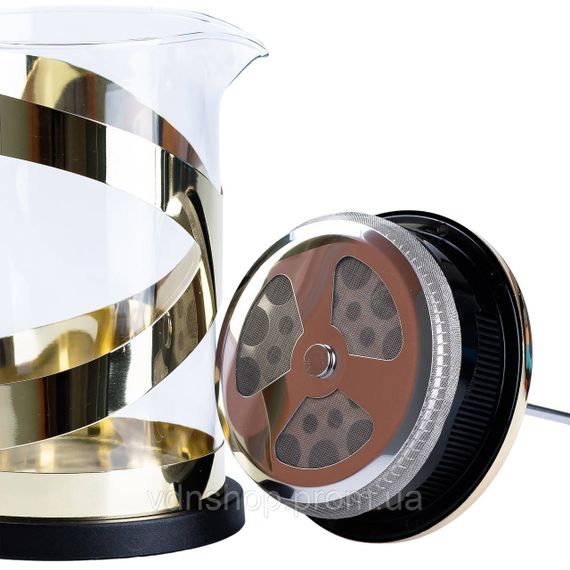 Чайник прозрачный заварочный с френч прессом 800 мл Золотой HP33540PGL | Зображення 2