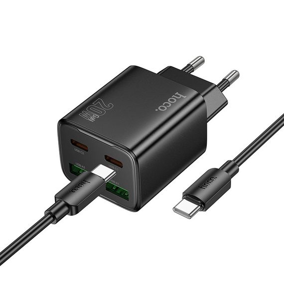 МЗП Hoco N55 Fundador PD20W four-port (2USB-A/2C) + кабель Type-C to Type-C Black | Зображення 1