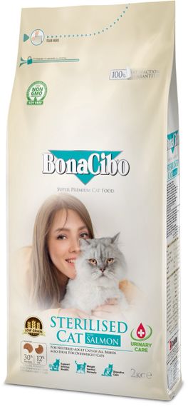 Сухий корм із лососем для стерилізованих котів BonaCibo Adult Cat Sterilised Salmon, 2 кг | Зображення 1
