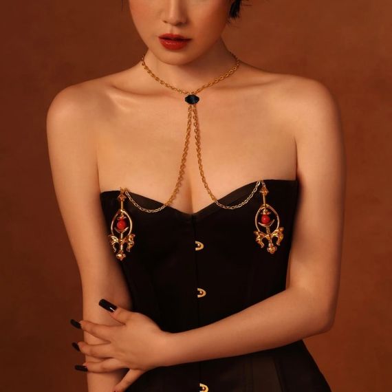 Затискачі для сосків UPKO Pulling Chain Nipple Clamps з ланцюжком-намиста, золотисті sexstyle | Зображення 8