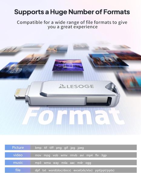 Флешка, карта пам'яті для Iphone, MFi флешнакопичувач місткістю 128 ГБ для iPhone USB-накопичувач, USB-накопичувач | Зображення 2