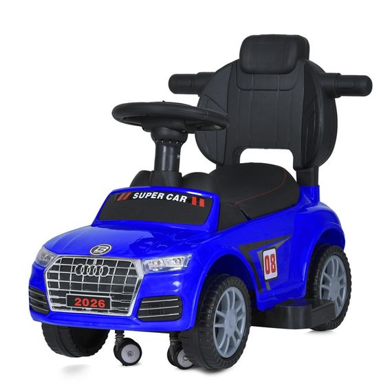 Детская каталка-толокар M 5045L-4 синий, c родительской ручкой | Зображення 1