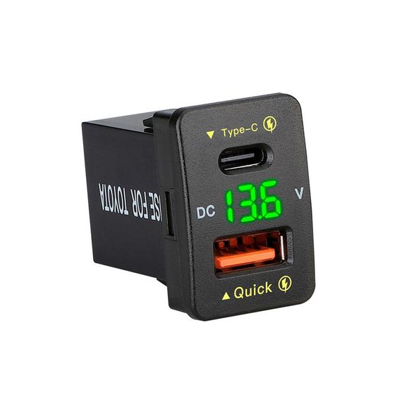 АЗУ FPUV-G, PD+QC3.0, Type-C: 30W, 5V-3A/9V-3A/12V-2.5A, USB: 18W, 5V-3.4A/9V-2A/12V-1.5A, 33x23mm, LED Green, Black | Зображення 1