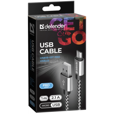 Дата кабель USB 2.0 AM to Micro 5P 1.0m USB08-03T PRO white Defender (87803) | Зображення 2