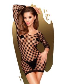 Мини-платье из геометрической сеточки с длинными рукавами Penthouse - Passion Goddess, Черный, S, M, L, S/M/L