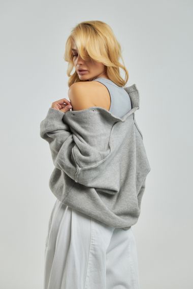 Теплий в'язаний кардиган на ґудзиках - сірий цвет, ONE SIZE (є розміри) | Зображення 1