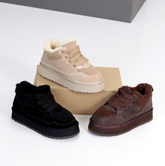 Теплые спортивные замшевые угги тедди на шнуровке цвет Шоколад | Зображення 9