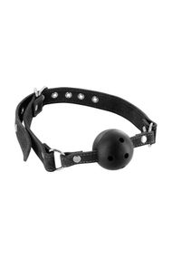 Кляп Fetish Tentation Premium Leather gag with stiff ball Чорний One Size