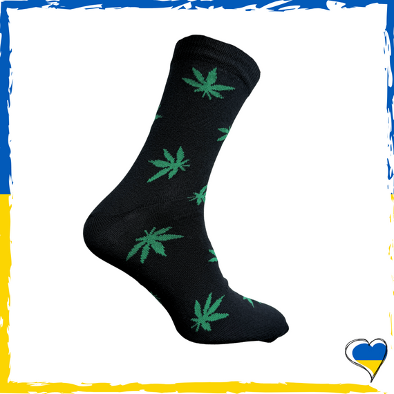 Шкарпетки чоловічі принт Конопля. Шкарпетки з приколами. Носки принт чорні 40-45