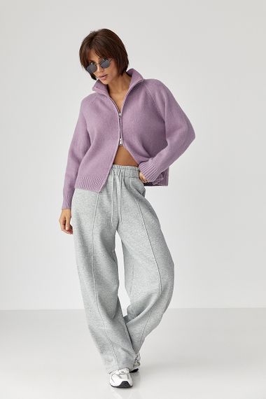 Короткий в'язаний кардиган на блискавці - лавандовий цвет, ONE SIZE (є розміри) | Зображення 2