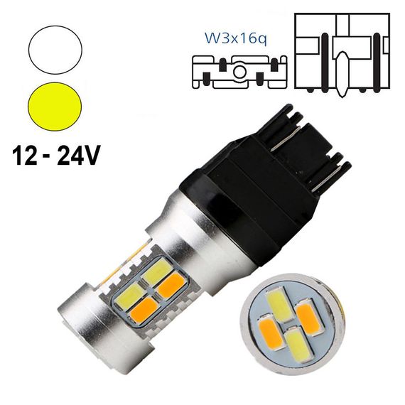 Автолампа Terra W21/5W / 7443, цоколь W3x16q, 5730x20smd, белый и желтый, 12-24V | Зображення 1