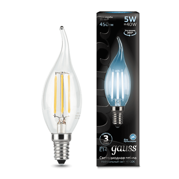 Лампа світлодіодна Лампа Gauss LED Filament Candle tailed E14 5W 4100K