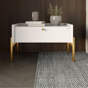 Тумба приліжкова LION Wood з однією шухлядою Німфея Альба (білий) (золоті ножки) (LION-041326)