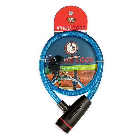 Замок велосипедний KIHUU LOCK 187, 10*65 тросовий, 2 ключі. Колір: синій TN-73