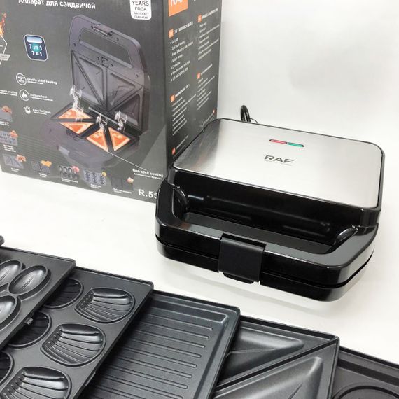 Мультимейкер RAF R.552 – 7 в 1: вафельниця, гриль, сендвічниця, пончики, горіхи, кекси, печиво, 800 Вт | Зображення 5
