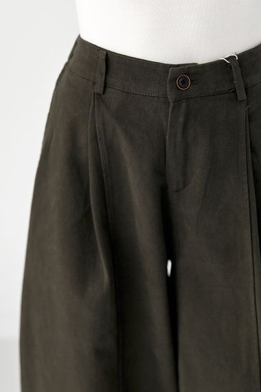 Котонові штани-палаццо зі складками - темно-коричневий цвет, L (є розміри) | Зображення 3