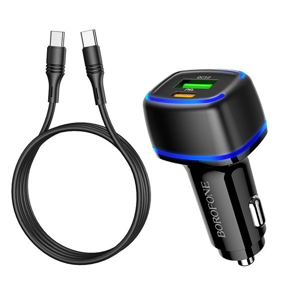 АЗП Borofone BZ14A Mercury PD20W+QC3.0 3A (1USB-A/1C) + кабель Type-C to Type-C Чорний | Зображення 2