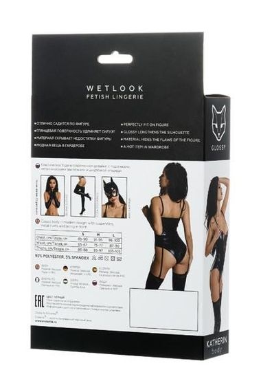 Боді Glossy Katherin з матеріалу Wetlook на шнурівці, чорне XL | Зображення 1