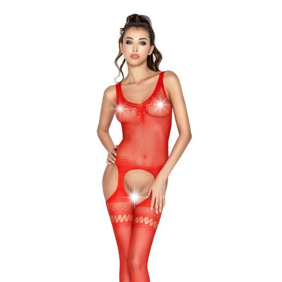 Бодістокінг Passion BS038 red, комбінезон, імітація панчох і пояса | Зображення 3