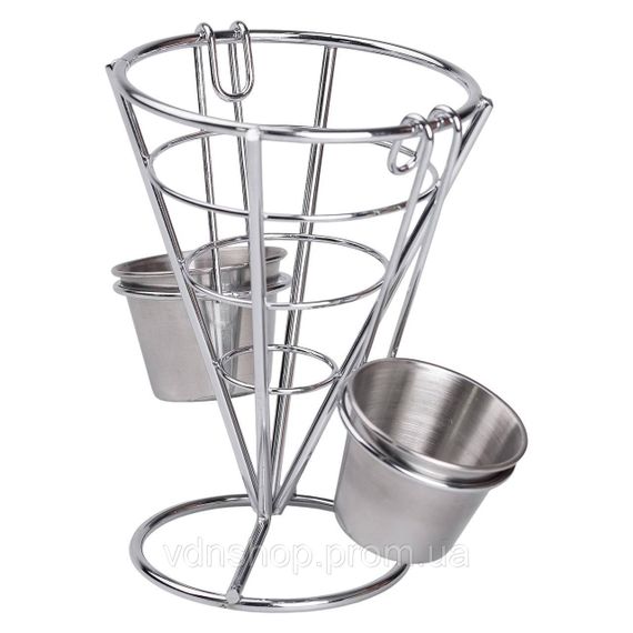 Кошик для картоплі фрі та снеків з 2 соусниками 50 мл конусний 15х15х13.5 см HP-19-7 | Зображення 2