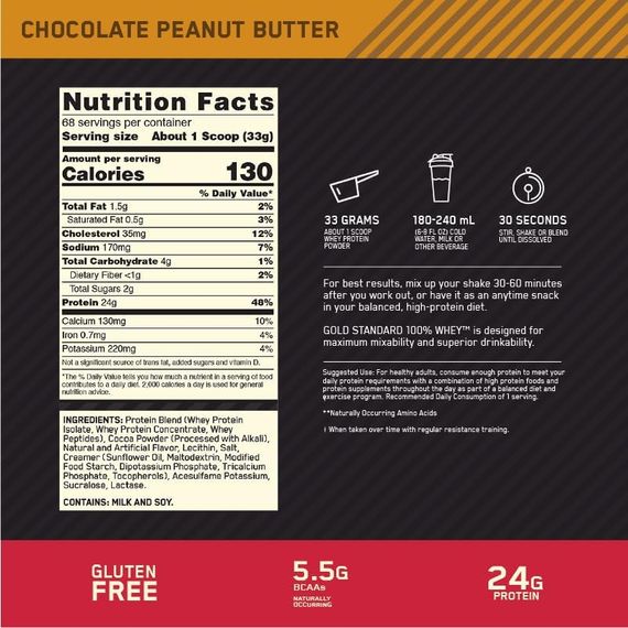 Протеїн Optimum Nutrition 100% Whey Gold Standard 2,3 kg (Chocolate Peanut Butter) | Зображення 1