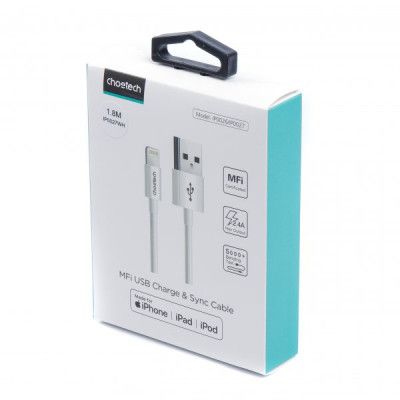 Дата кабель USB 2.0 AM to Lightning 1.8m 2.1A MFI White Choetech (IP0027-WH) | Зображення 6