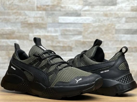 Кросівки літо натуральна шкіра- вставки сітка Puma колір олива.