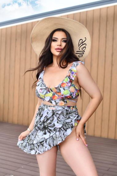 Роздільний купальник з спідничкою Plus Size з квітковим принтом