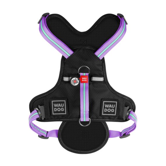 Шлея для собак безопасная WAUDOG Nylon c QR паспортом, металлическая пряжка-фастекс, S, Ш 20 мм, А 35-60 см, В 55-65 см фиолетовый | Зображення 2