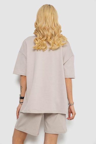Женский летний костюм оверсайз шорты и футболка цвет бежевый размер L/XL 241R5004 | Зображення 3