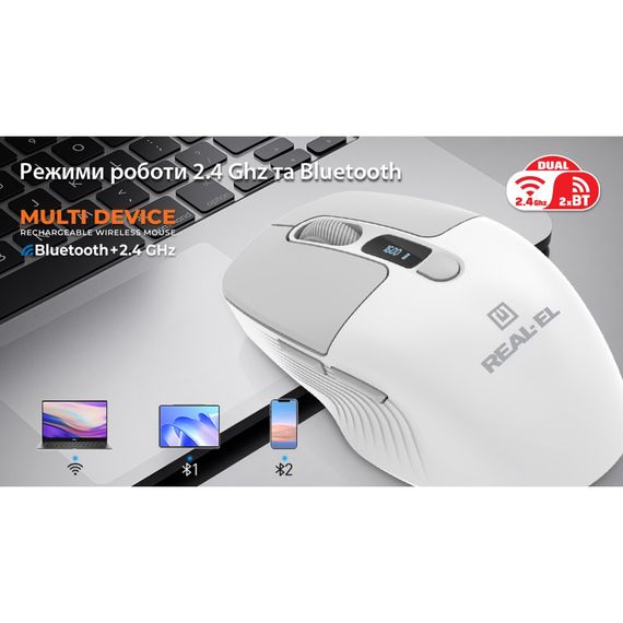 Мишка REAL-EL RM-480W Wireless/Bluetooth White (EL123200050) | Зображення 9
