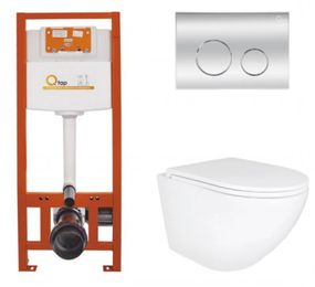 Набір Qtap Nest 4 в 1 підвісний унітаз Robin Ultra Quiet 490x365x325 + комплект інсталяції QT1333046EUQW45146
