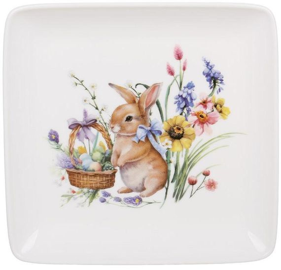 Набір 6 квадратних тарілок "Easter Melody" 15х15см (Кролик), фарфор