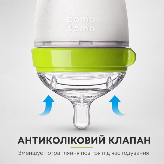 Антиколікова пляшечка для годування Comotomo Baby Bottle 250 мл, силіконова пляшечка 3–6 міс, зелена | Зображення 2