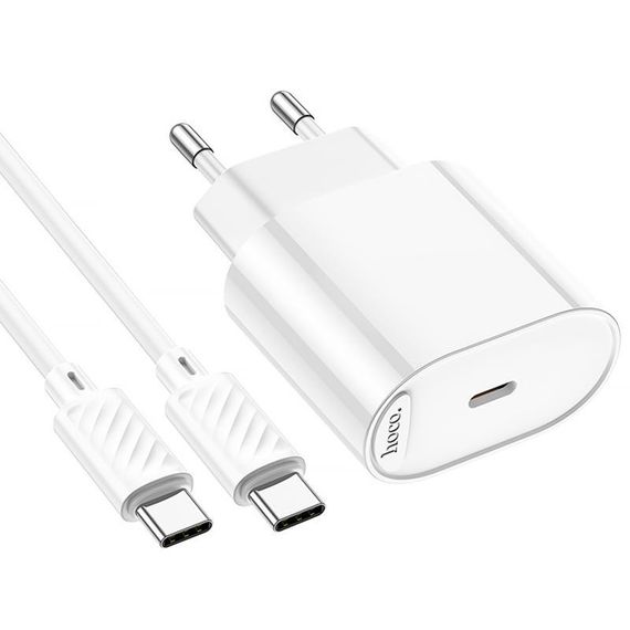 СЗУ Hoco C109A Fighter PD20W (1USB-C) + кабель Type-C to Type-C White | Зображення 4
