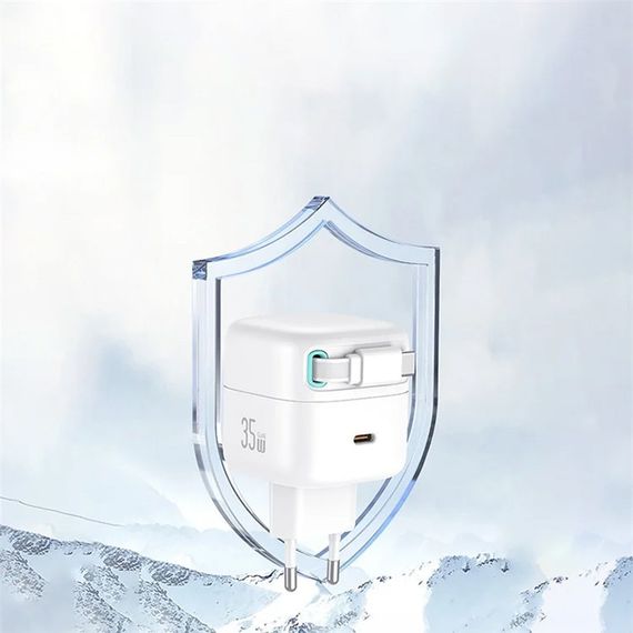 СЗУ Usams US-CC202 GaN With Type-C Magnetic Retractable Cable Module XMF Ser. 35W (2USB-C) White | Зображення 6