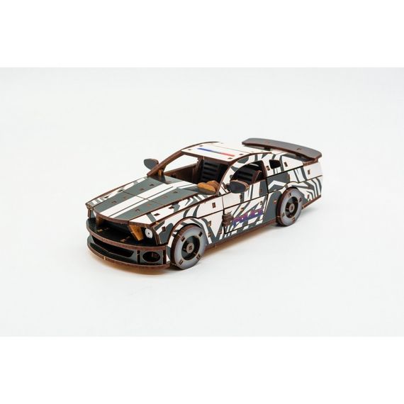 Дерев'яний 3D конструктор "Muscle car GT" Puz-00639, 162 деталі, білий | Зображення 2