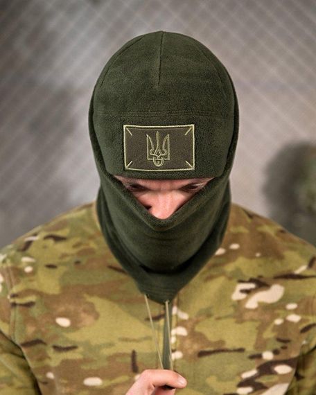 Комплект шапка та баф флісовий набір зимовий головний убір з бафом теплий чоловічий зимовий комплект олива